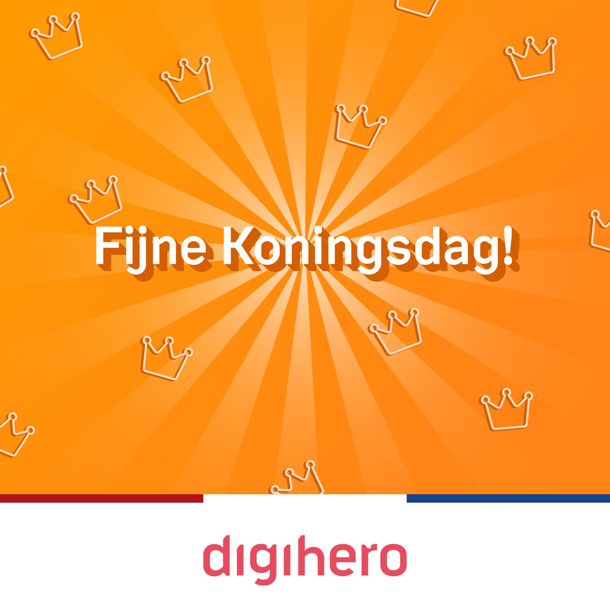 DigiheroNL's tweet photo. Heel Nederland kleurt oranje want het is Koningsdag! Digihero wenst iedereen een fijne Koningsdag toe 👑 https://t.co/KSXtV8VRr0