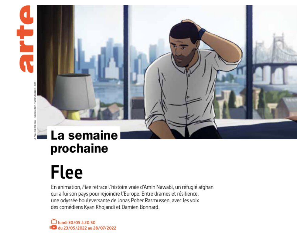 VivementLundi's tweet photo. Très heureux et très fiers d’annoncer que FLEE de Jonas Poher Rasmussen arrive en 1ère diffusion France sur https://t.co/BrWcpQ4rbC à partir du 23/05 et @ARTEfr le 30 mai à 20h50 ! Plus d’infos la semaine prochaine dans le magazine ARTE. https://t.co/0XUjx71q2b
