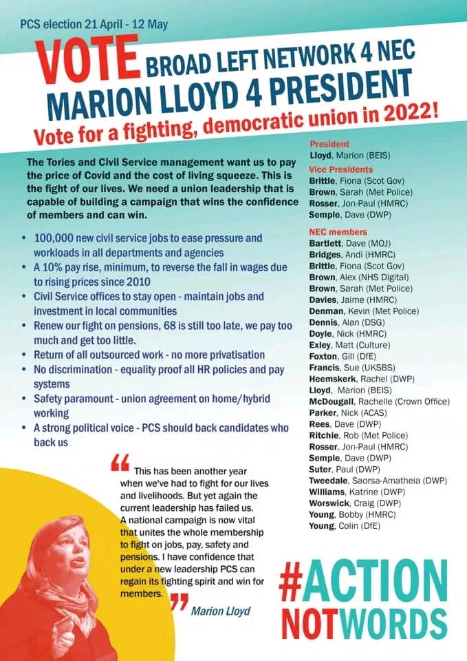 _Ian__Brown_'s tweet photo. @pcs_union colleagues, please consider @PCSBroadLeft candidates and @Marion4Pres for a diverse slate that wants a fighting, democratic Union
#ActionNotWords #PCS #PCSelections https://t.co/92rURx7Cmi