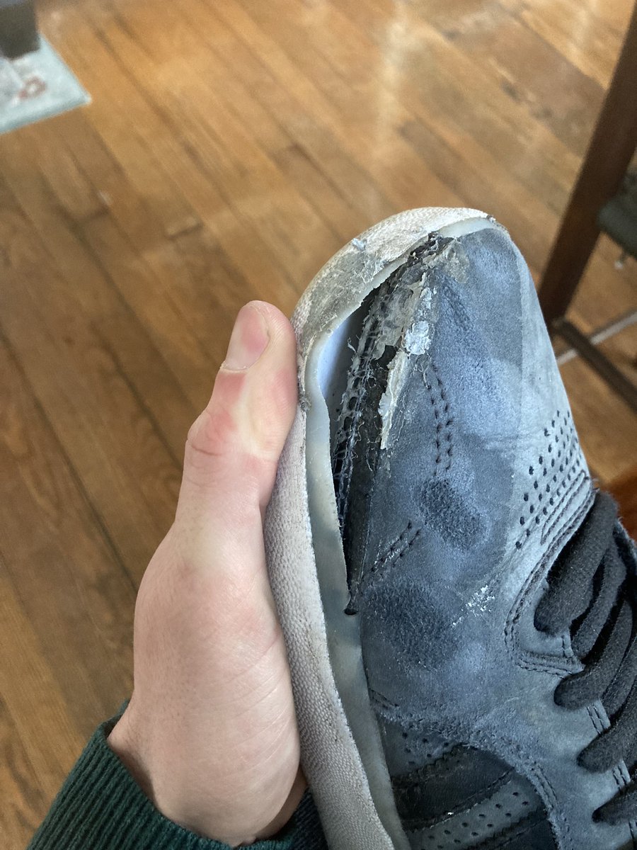 G_Napz's tweet photo. @adidasUS what’s up with these tyshawns? This is after less than a month. Other colorways lasted at least three months https://t.co/oIa6m1Bw8U