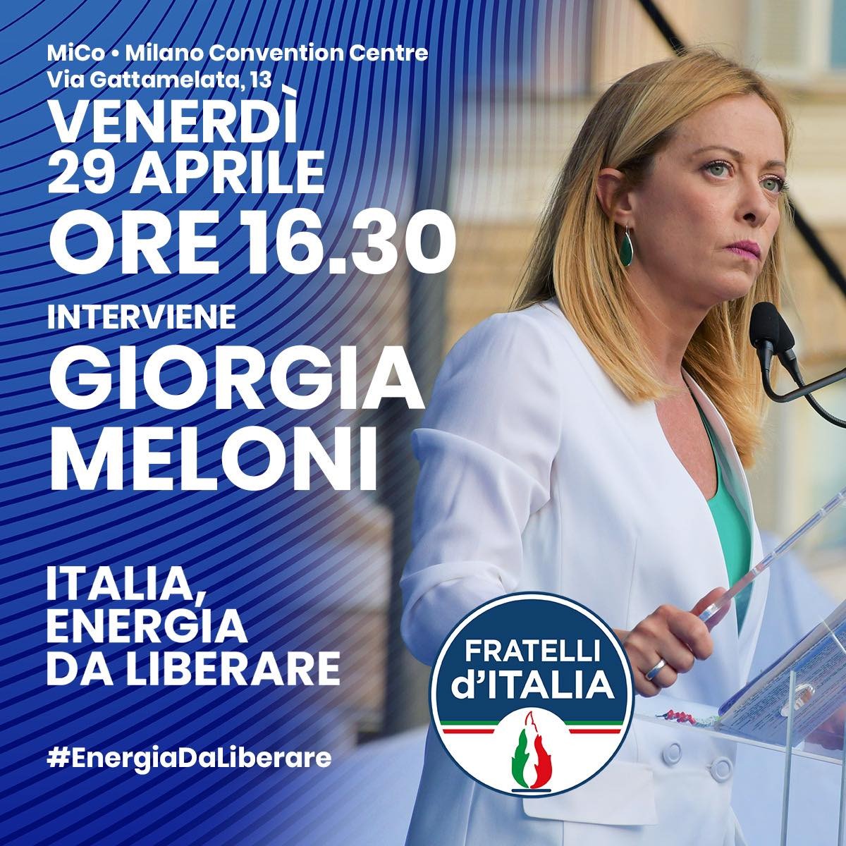 🇮🇹
VENERDI' 29 APRILE, ore 16:30 
ci sarà l’intervento di apertura di Giorgia Meloni alla conferenza programmatica di Fratelli d’Italia. 
Non mancate.
#FDI #fratelliditalia #GiorgiaMeloni
