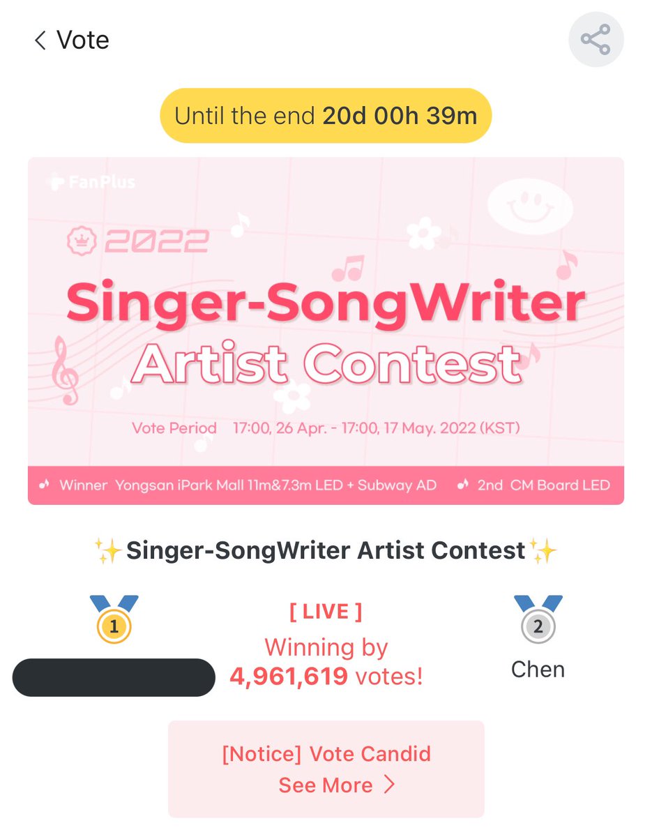 [FANPLUS ]✨Singer-SongWriter Artist Contest✨is Ongoing 

#CHEN is 2nd 

🔗 p7m9w.app.goo.gl/BUJL4XrFdCoXSv…

⚡ DM us for Accounts 

Save as many 🎟 as possible

Let's Do Our Best 🔥 

#첸 #김종대 #종대 #JONGDAE #EXO #엑소 #weareoneEXO <a href="/weareoneEXO/">EXO</a>
