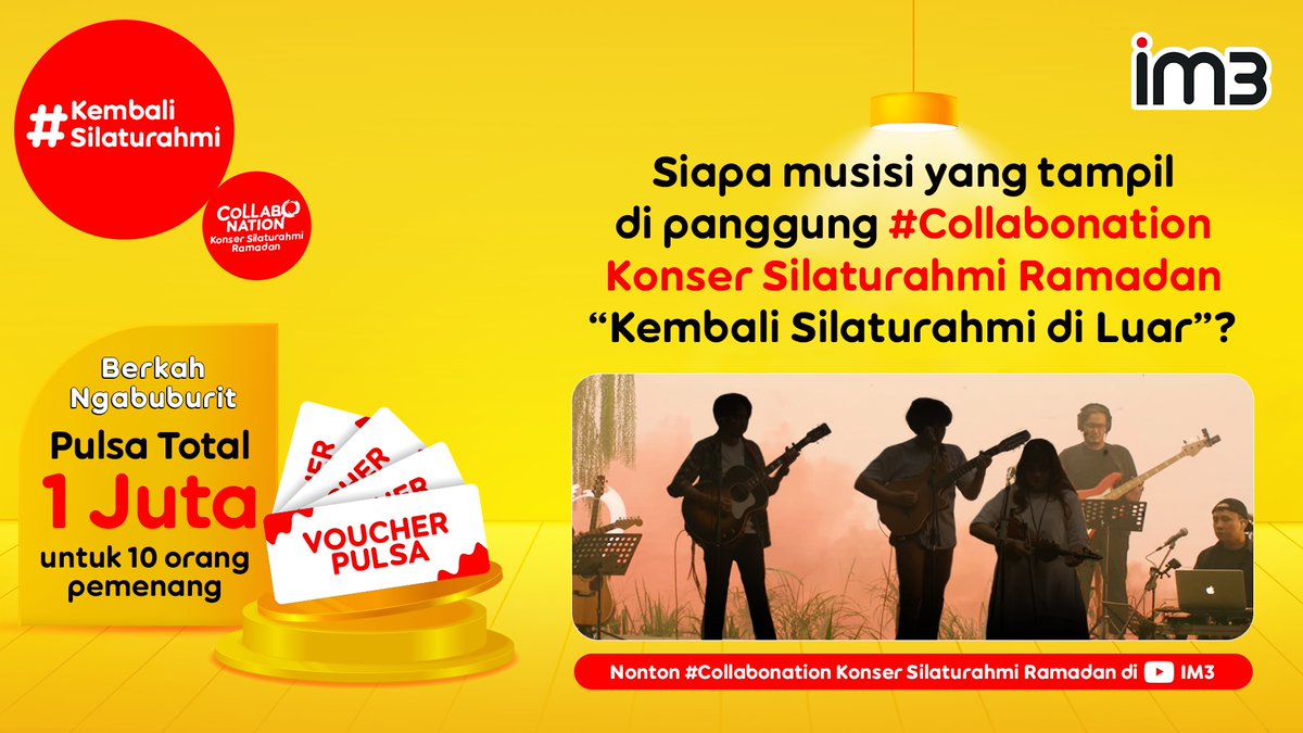 indosatim3's tweet photo. Masih kebayang keseruan #Collabonation Konser Silaturahmi Ramadan?

Coba jawab pertanyaan ini &amp; menangkan pulsa total 1 juta untuk 10 orang!

Clue: https://t.co/fIm8AltUR3

RT &amp; reply jawabanmu, sertakan #BerkahNgabuburit #KembaliSilaturahmi

S&amp;K: https://t.co/Cu6GRQQYL6 https://t.co/fXdmwoPe4B