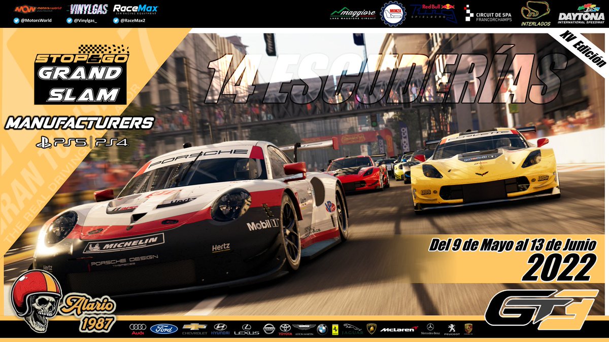 Vuelve el GRAND SLAM, vuelve la competición en estado puro !!!

14 escuderías disputarán esta XV edición, donde la protagonista será la Categoría Gr.3 en Gran Turismo 7.

Patrocinado por <a href="/MotorsWorld/">mow.club</a> <a href="/Vinylgas_/">Vinylgas</a> y <a href="/RaceMax2/">RaceMax</a> y retransmitido por <a href="/alario1987/">Alario87 TV</a> 

#OnlyForBraves