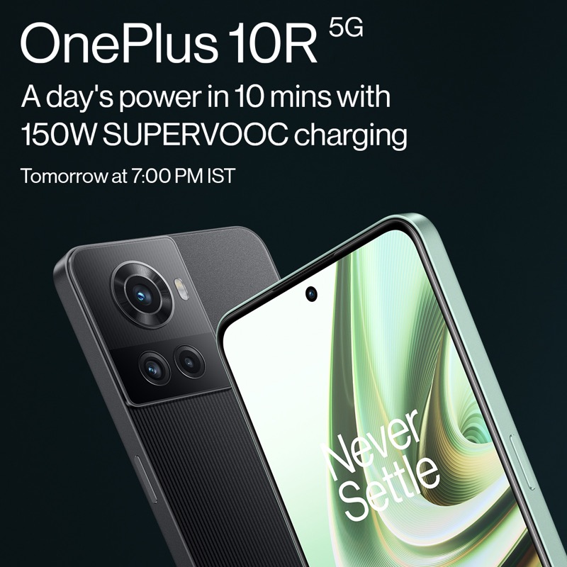 OnePlus_IN's tweet photo. Your wait ends tomorrow. Get ready to live life in fast lane with the all-new #OnePlus10R

Hit notify me and stand a chance to win one 

#MorePowerToYou