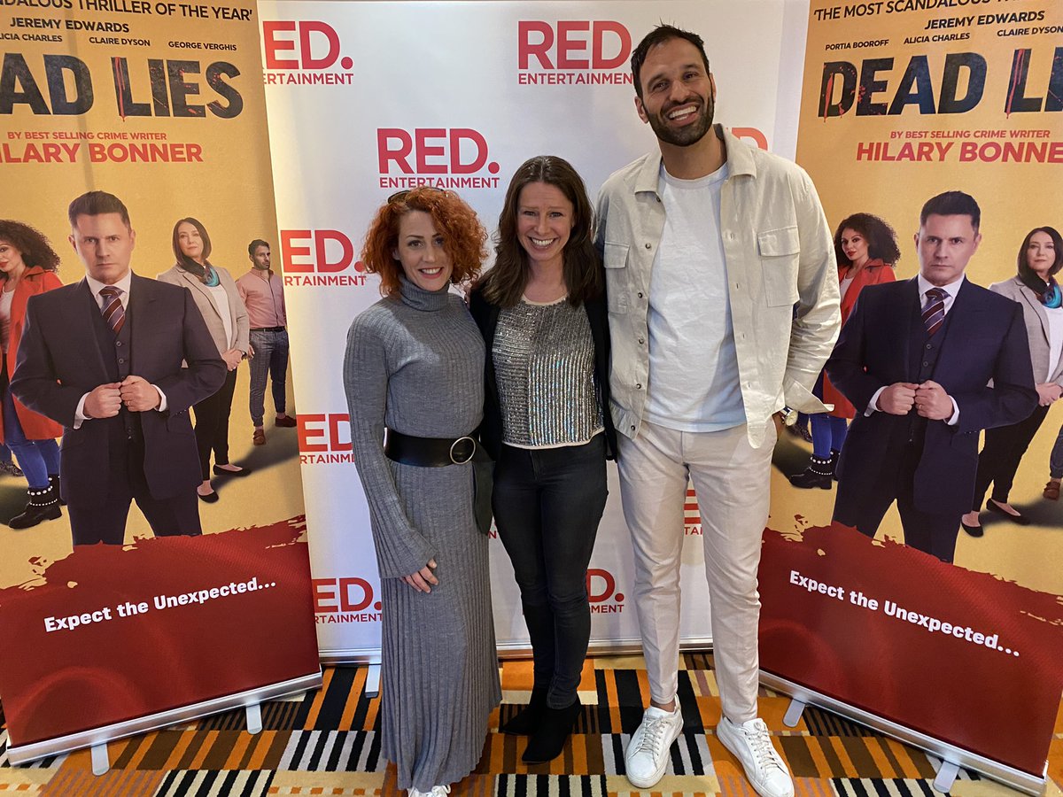 RedEntsUK's tweet photo. A special guest joined us for opening night of @Hilary_Bonner ‘s  DEAD LIES @PboroTheatre . Amanda Beckman from @collectiveurban has two of her clients starring in our scandalous thriller. You can see @DoyleNeve @george_verghis all week at The New Theatre, Peterborough #thriller https://t.co/89oJ7wLcf5