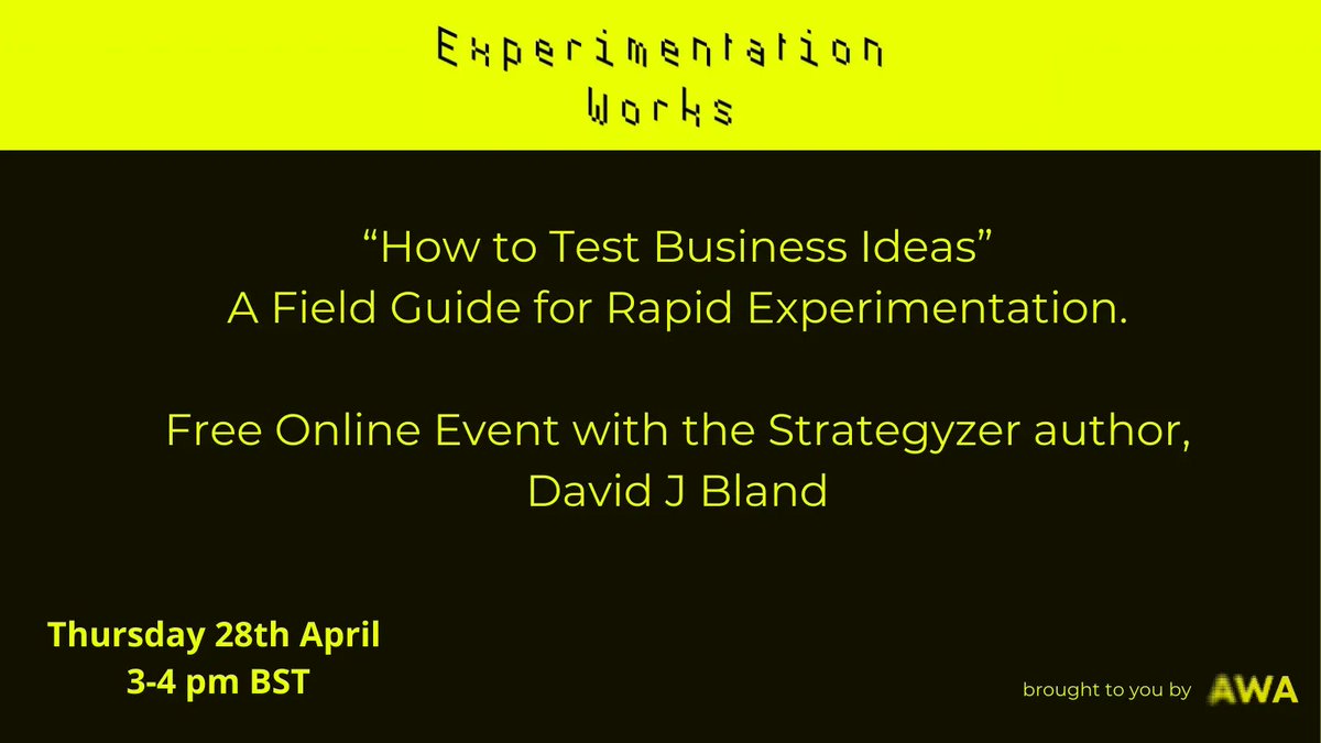 Rapid fire experimentation is how to win big with small bets - come and listen to @davidjbland, author of Testing Business Ideas, explain you can do it too! 
Don't miss this inspiring event, sign up here: 
buff.ly/3kendOA 
#Experimentation