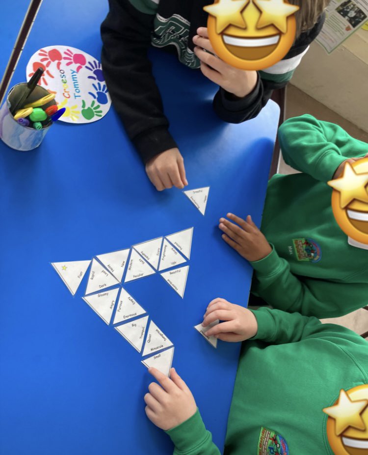 CHClusterteam's tweet photo. Another amazing day at @TrallwnPrimary 👏🏼 A #feelybox activity as a hook for descriptive writing using thesauruses 📖 and a #Vocabularytarsia 🔼 Then #fractions with booklet workouts and #domino pair games😊 #year6 #literacy #numeracy @CHEnglishTeam @CHCSMaths #chclusterteam https://t.co/F16deEjWxx