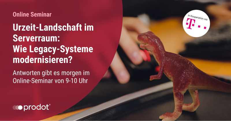 prodot's tweet photo. 💥Last Call: Online-Seminar zum Thema "Urzeit-Landschaft im Serverraum: Wie #Legacy-Systeme modernisieren?"💥
Morgen um 9 Uhr ist es so weit: Wir verraten, ob und wann Software modernisiert werden kann.
Jetzt anmelden:
https://t.co/LIfOsR77QN
#Softwaremodernisierung https://t.co/SIPeuFsduX