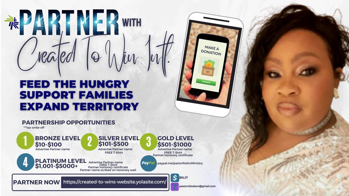 coachrobinj's tweet photo. 🔻PARTNER With @created2win Ministries International:

➡️Bronze level: $10-$100
➡️Silver level: $101- $500
➡️Gold level: $501-$1000
➡️Platinum level: $1,001-5,000+
Cashapp: $RLJ7 
https://t.co/0r8Fe1CwNZ
**ea level comes with perks 
Details provided via flyer👇 https://t.co/rco0GsZp6Q