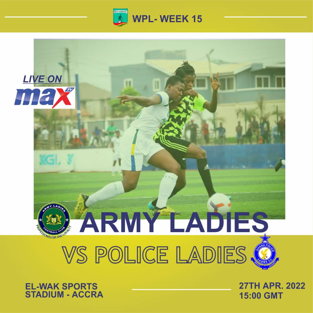 GhArmyLadiesFc's tweet photo. We've missed writing this... IT'S MATCHDAY 🙌
🆚 @Polasfc
🏟 El Wak Sports Stadium
🏆 @wplgh_official
⏱ 15:00 (GMT)
📺 @maxtvgh
#ARMYPOLICE https://t.co/wkfpQVKCGC