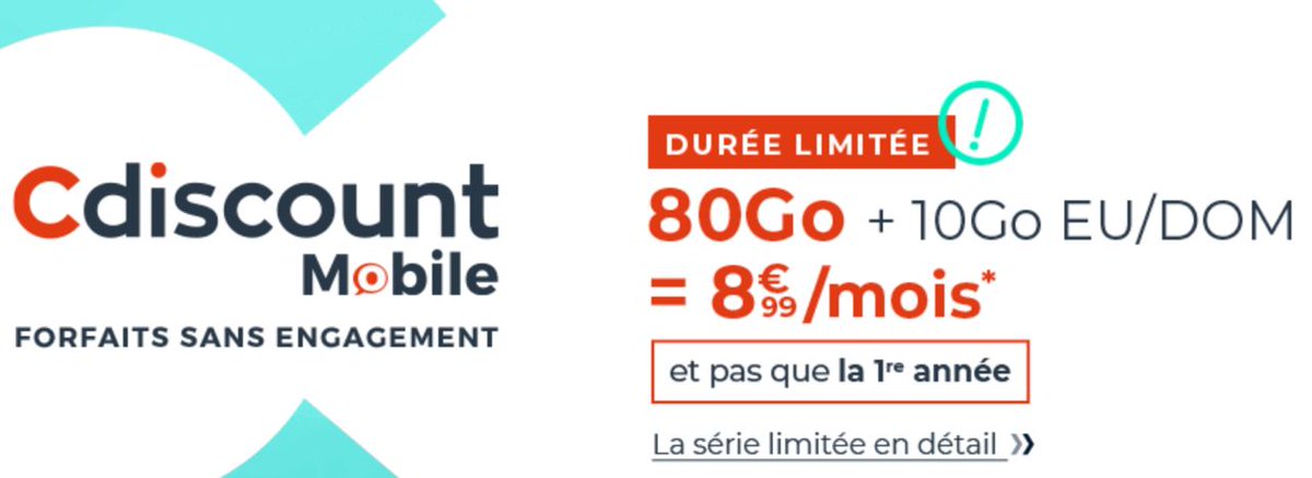 alloforfait's tweet photo. 🚨 #CdiscountMobile lance un forfait 80 Go à 8,99 euros par mois
+ d'infos dans notre comparatif https://t.co/YiQNjwTygM https://t.co/Qpfz0CBYkQ