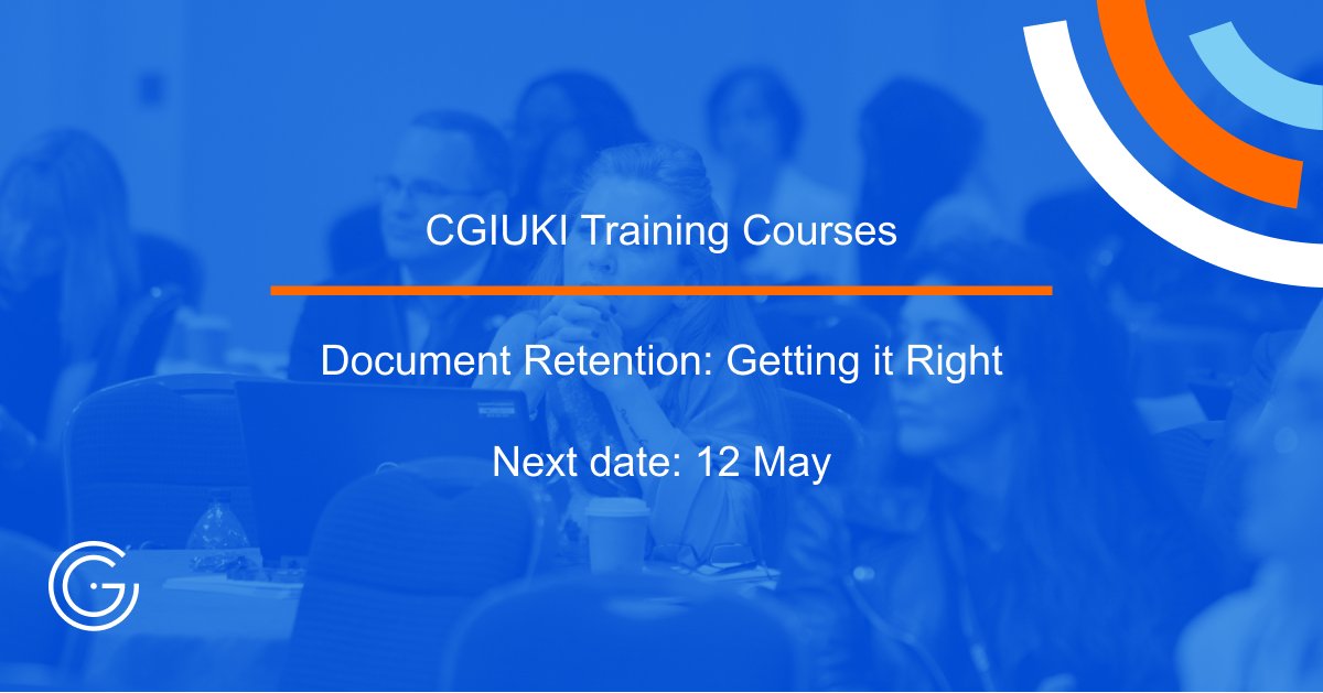_governance's tweet photo. Are you struggling with document retention and data law? This course will set you straight! 

Next date: Thursday 12 May - https://t.co/IAmDbRY7zj

@CGIUKI 
#Governance #documentretention #datalaw #companylaw  #corpgov https://t.co/ik1jLRt0KP
