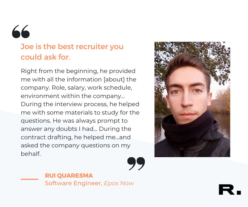RECJUNKY's tweet image. Wow - yet another glowing review for our tech specialist, Joe 🤩

Congratulations on your new role Rui, best of luck from everyone here at RecruitmentJunky 🎉 And thank you for your lovely review!

#RecruiterLife #Feedback #SofwareEngineer