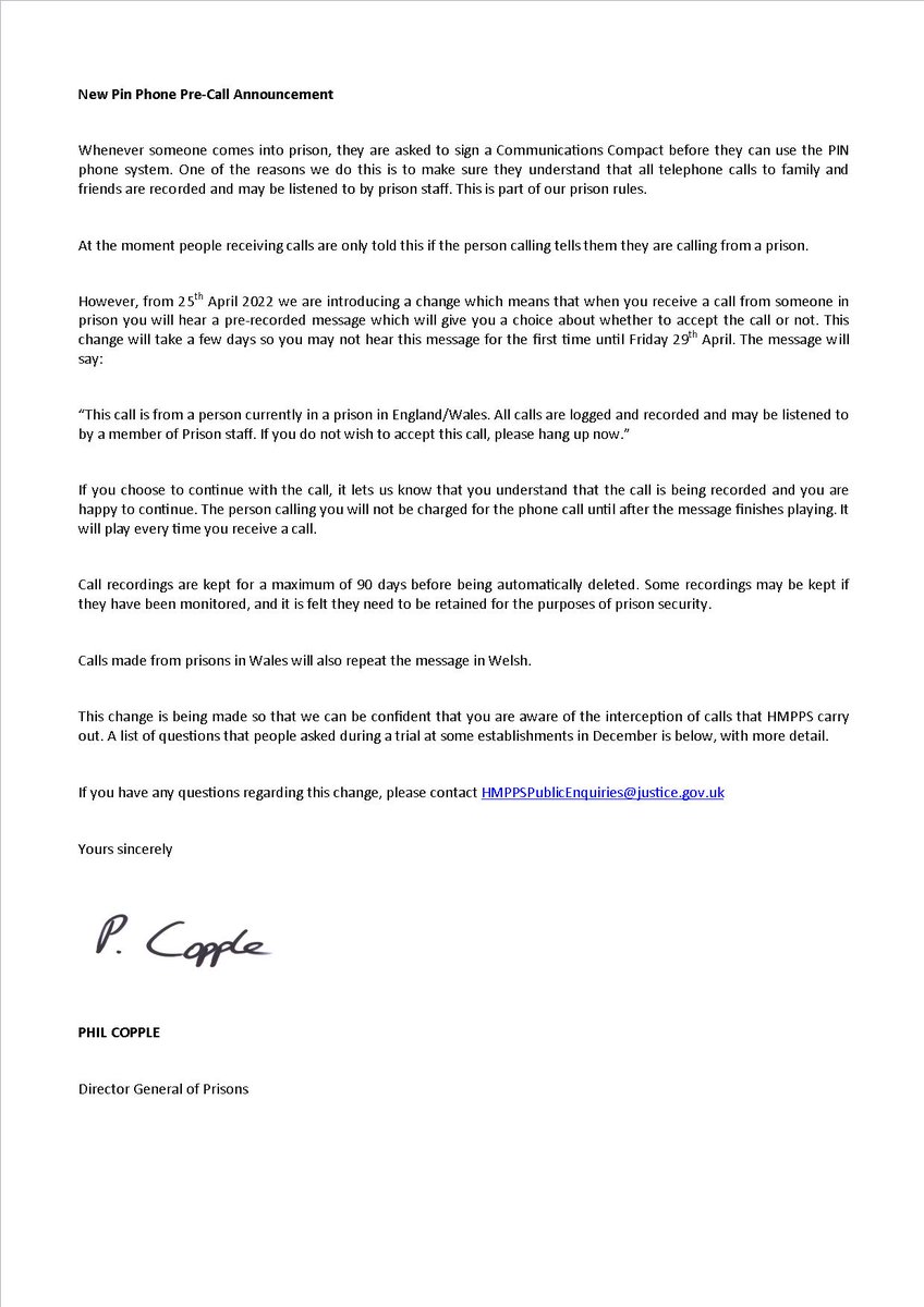 Please see letter of information below: