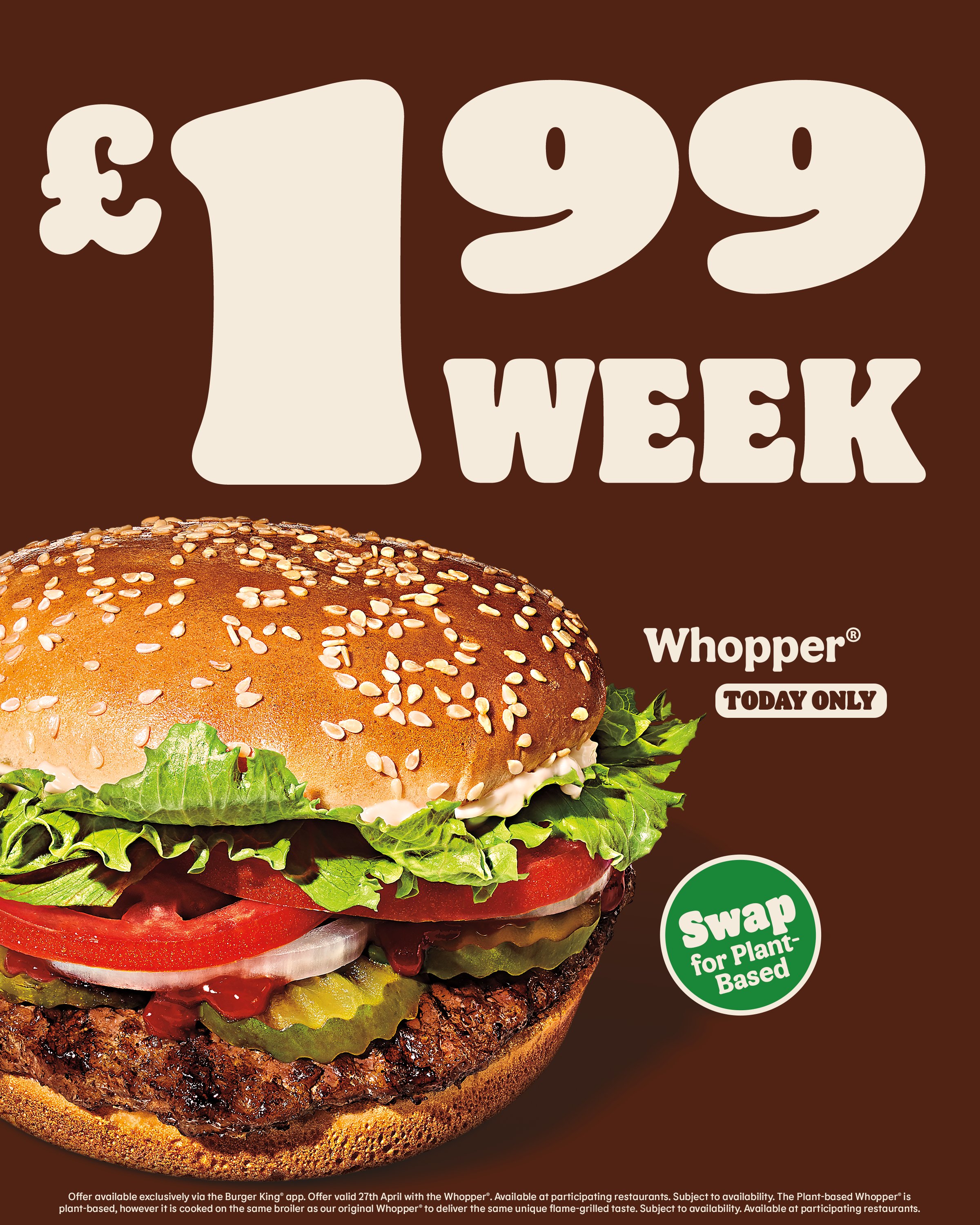 Burger King on X: The Whopper, a flame-grilled masterpiece. Today