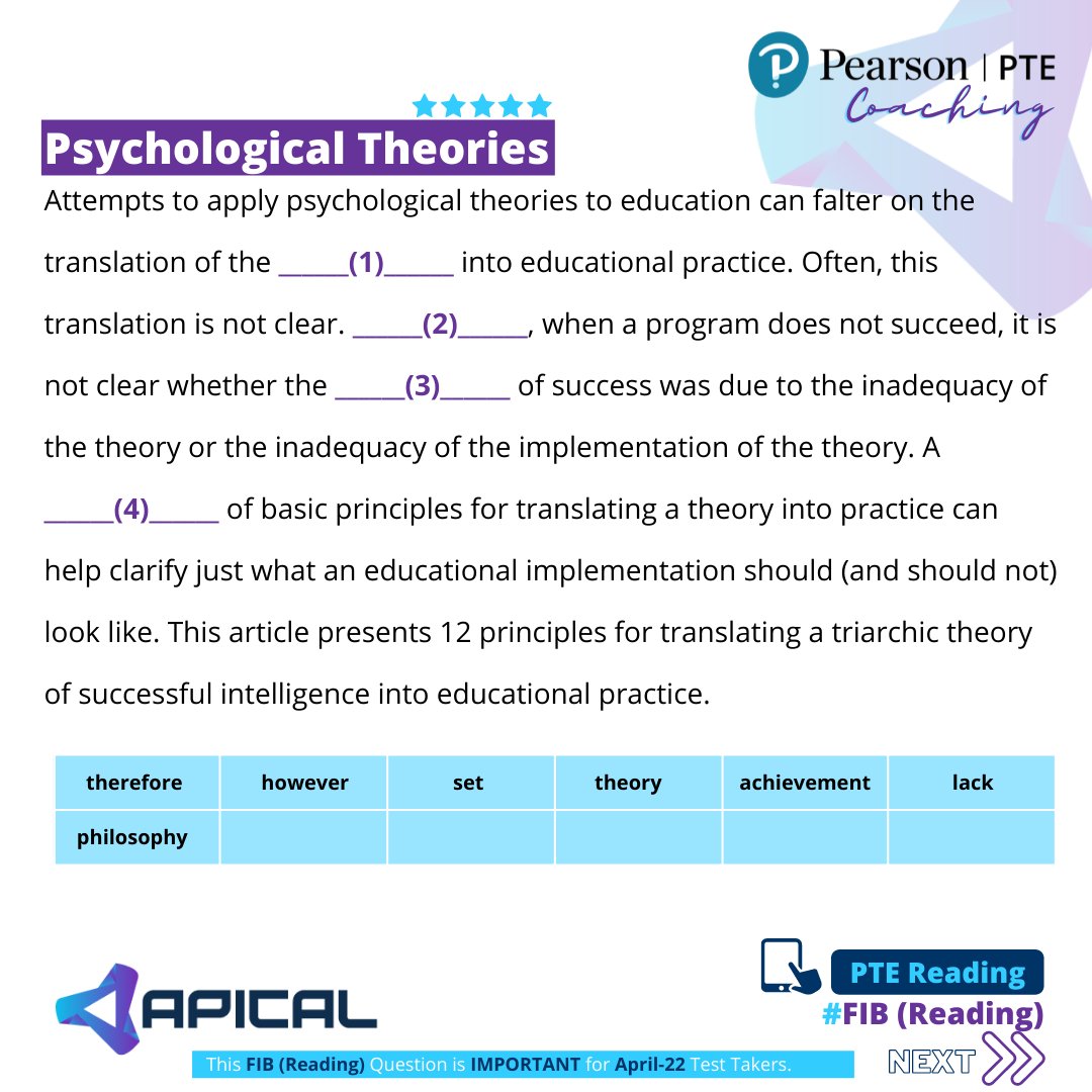 ApicalPortal's tweet photo. 💎Practice Reading Fill In The Blanks on Apical LMS, which has the next-generation speech recognition technology to help students develop their skills. 
➡️Follow Apical Blog: https://t.co/FFz3iwYTTZ 
#pte #pteonlinecoaching #ptepreparation #pteonline #apical https://t.co/3J50dbnHpD