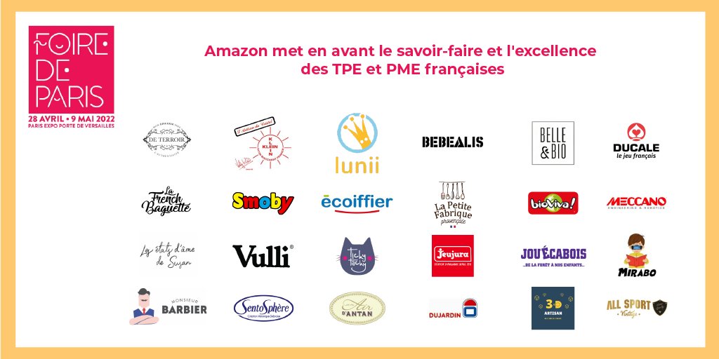 katytrh's tweet photo. Venez découvrir le #madeinfrance à la @foiredeparis avec les différentes marques soutenues par @AmazonNewsFR 😉

🗓 Du 28 avril au 9 mai 
🕐 De 14h à 17h 
📍 Paris expo - Porte de Versailles

#AmazonFoireDeParis https://t.co/6Mrhm50Glg