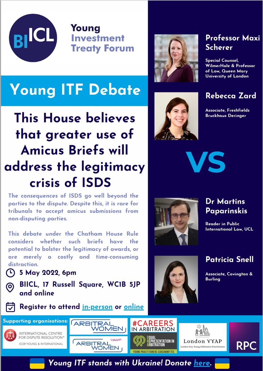 We are pleased to support the Young Investment Treaty Forum's launch debate on 5 May 2022 (6 pm BST).

Register today to attend:

In person: lnkd.in/gMRsgmDq 
Online: lnkd.in/eBn3w3Uc