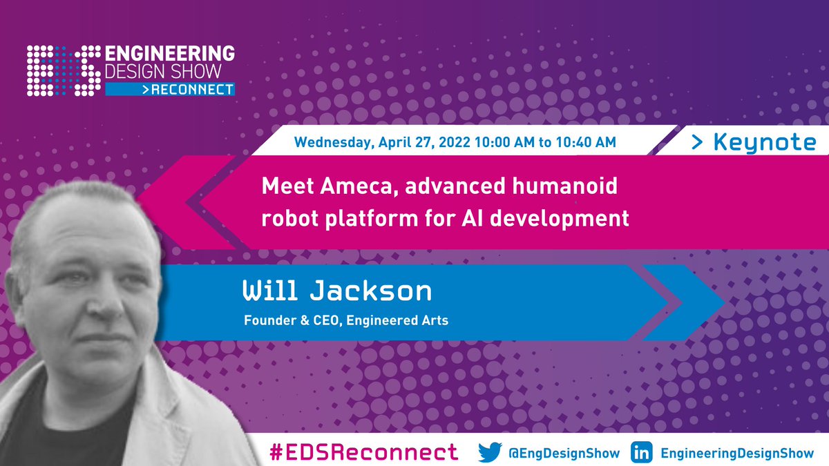 EngDesignShow's tweet photo. Day 1 of #EDSReconnect kicks off with 2 exciting sessions taking place in 30 minutes!

Join our keynote session and meet the world’s most advanced human-shaped robot, Ameca!

Running parallel to this, we have an interview with Akintomide Adesanmi!

👉 https://t.co/bNJE5egd6t https://t.co/sNWhBfhWdH