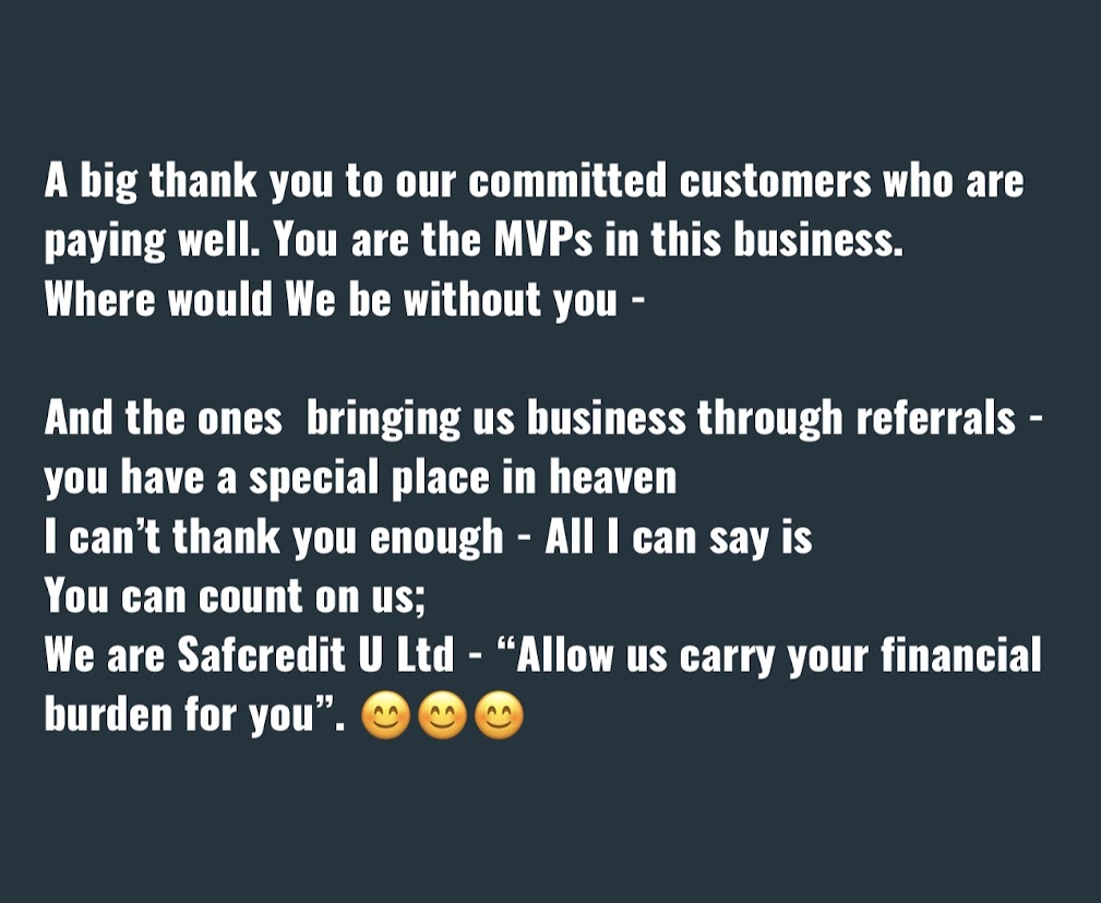 Kuddos to the MVPs- we appreciate you.
#FinancialPartner you can trust-
Allow us carry your financial burden for you
Location# Garnesh Plaza Room 27 Level 3
Call us on 0702771576/0772034973