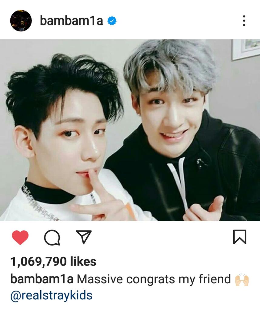 Kimjiejoo's tweet photo. Do y'all remember when Bambam posted this when Chan finally debuted with straykids? 😭 https://t.co/2m0ZS3rZ5r