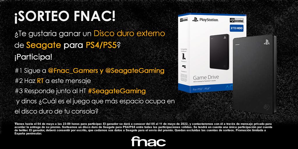 ¿Cansado de borrar tus juegos favoritos? ¡Participa en el sorteo de este disco duro!📢

✅Sigue a <a href="/Fnac_Gamers/">Fnac Gamers</a> y @SeagateGaming
✅RT
✅Responde junto al HT #SeagateGaming y dinos ¿Cuál es el juego que más ocupa en el HDD de tu consola?

¿Lo quieres ya?👇👇
fnac.es/Disco-duro-ext…