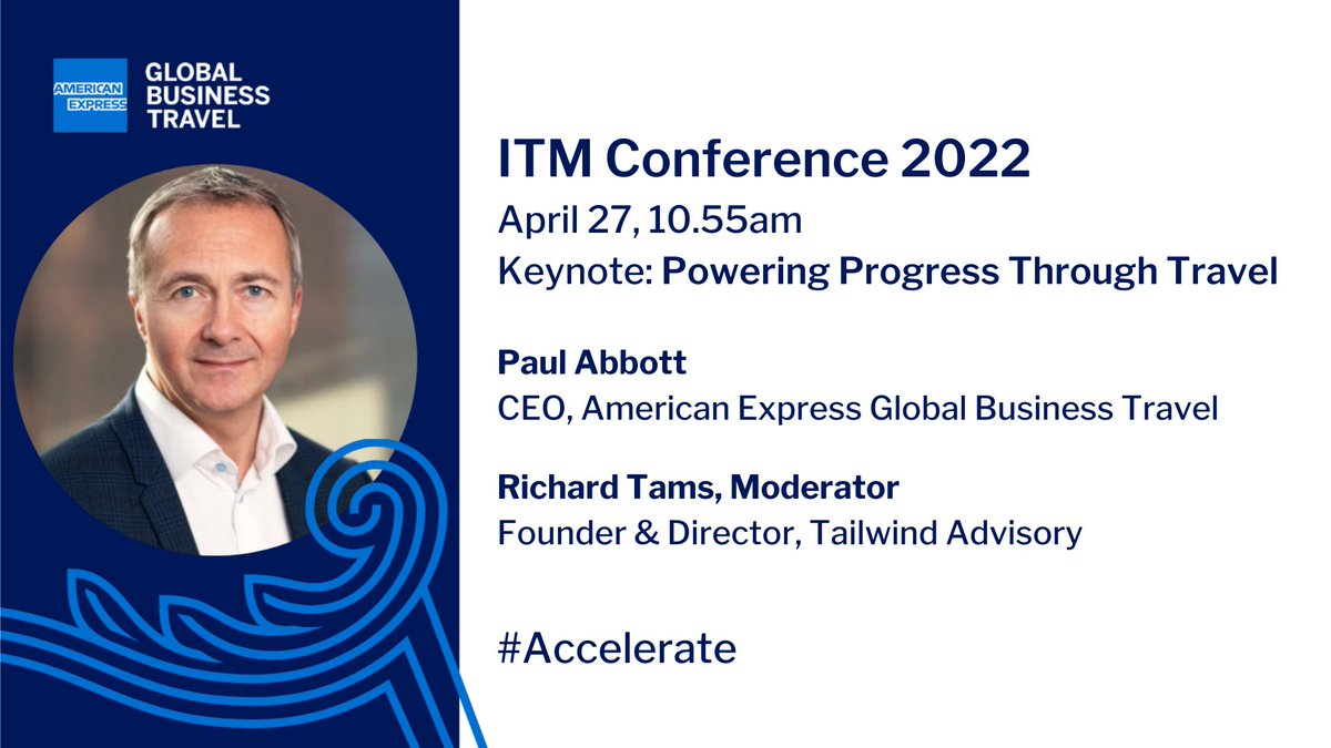Don't miss Amex GBT CEO Paul Abbott in today's keynote session at <a href="/ITMtweets/">ITM</a> #ITM2022 conference. He'll be chatting to @RichardTams about how #travel is a force for good, powering progress in 3 key ways – economic, social &amp; environmental. bit.ly/38xzN9a
#businesstravel