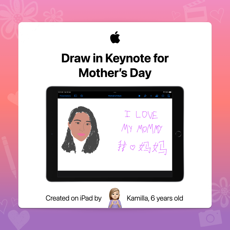 AppleEDU's tweet photo. Unleash your child’s inner artist! 🤩 Your child can draw a portrait of mum with Keynote on iPad to celebrate her.