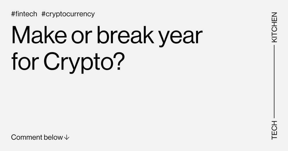 techkitchen_io's tweet photo. Many are coining 2022 a ‘make or break year’ for #crypto. With tech advancements by traditional market operators & a call for global regulations, we expect to see a significant shift. What do you think about the future of crypto? #Techkitchen #Crypto https://t.co/Bt5fe2IqM6