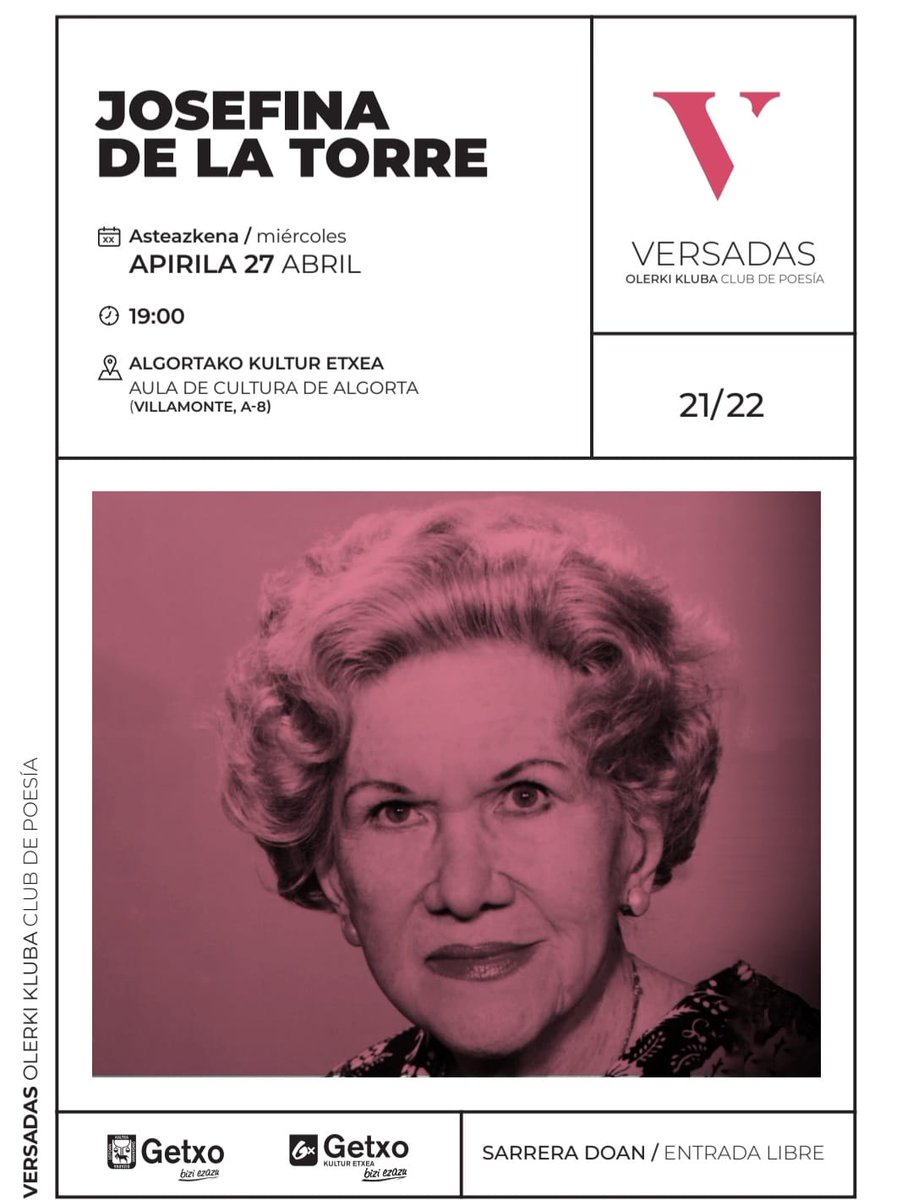 mirenepalacios's tweet photo. 👉 #estoeshoy #Hoy nos vemos en Getxo, aula de Cultura d Algorta, para disfrutar en Versadas. Poesía de Josefina de la Torre y propia. 
Abrazo de versos 💚
#Versadas #recital #aulacultura #Getxo #Algorta #Euskadi #MirenEPalacios #poetry #poetrycommunity #writer #writerscommunity https://t.co/2rFWkim0j7