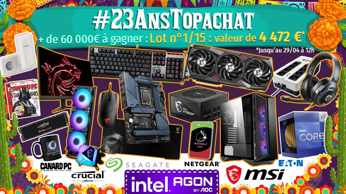 #Concours 🎁 #23AnsTopAchat 🔥 + de 60 000 € à gagner ! 🔥 On démarre avec le #Lot1 de 4472 € ! Pour participer ☑ #RT ce tweet ☑ Follow @TopAchat Participe aussi sur TikTok / Insta / Facebook / le site ➡ topachat.com/pages/concours… 🍀 TAS le 29/04 à 12h