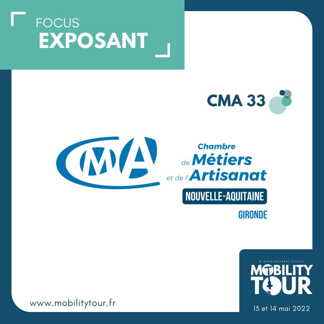 Rencontrez la CMA 33 au Mobility Tour les 13 et 14 mai. #mobilitytour #prevention #innovation #tablesrondes #ecomobilites #animations #mobiliteresponsable <a href="/KeolisBxMetro/">Keolis Bx Metro</a> <a href="/Bdx_Technowest/">Bordeaux Technowest</a> <a href="/BxMetro/">Bordeaux Métropole</a> @FMobilite <a href="/NvelleAquitaine/">Nouvelle-Aquitaine</a>