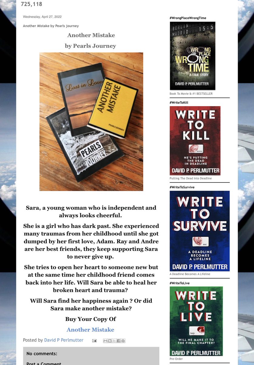 davepperlmutter's tweet photo. @daniputeri My pleasure, also, I’ve featured 100’s of #books on my #blog & added #AnotherMistake https://t.co/uRGsCPrI40 which isn’t a mistake 😉 #bookboost #IARTG #amwriting #WritingCommunity #ShamelessSelfpromoWednesday #IndieApril #kindlebooks #Wednesdaymotivations #wednesdaythought #RT https://t.co/unCPJZVd5a
