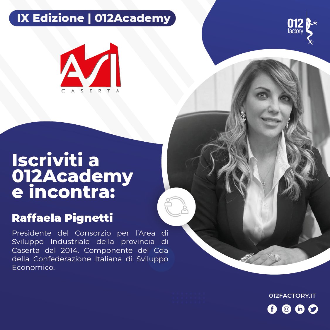 012factory (@012factory) on Twitter photo La #presidente di #ConsorzioASICaserta sarà uno degli advisor di #012Academy. <a href="/raffpignetti/">Raffaela Pignetti</a> guida un’area industriale da 4mila imprese: la più grande del #Mezzogiorno, tra le maggiori d’Italia. 👉 #Candidati gratis: 012factory.it/academy La #presidente di #ConsorzioASICaserta sarà uno degli advisor di #012Academy. <a href="/raffpignetti/">Raffaela Pignetti</a> guida un’area industriale da 4mila imprese: la più grande del #Mezzogiorno, tra le maggiori d’Italia. 👉 #Candidati gratis: 012factory.it/academy