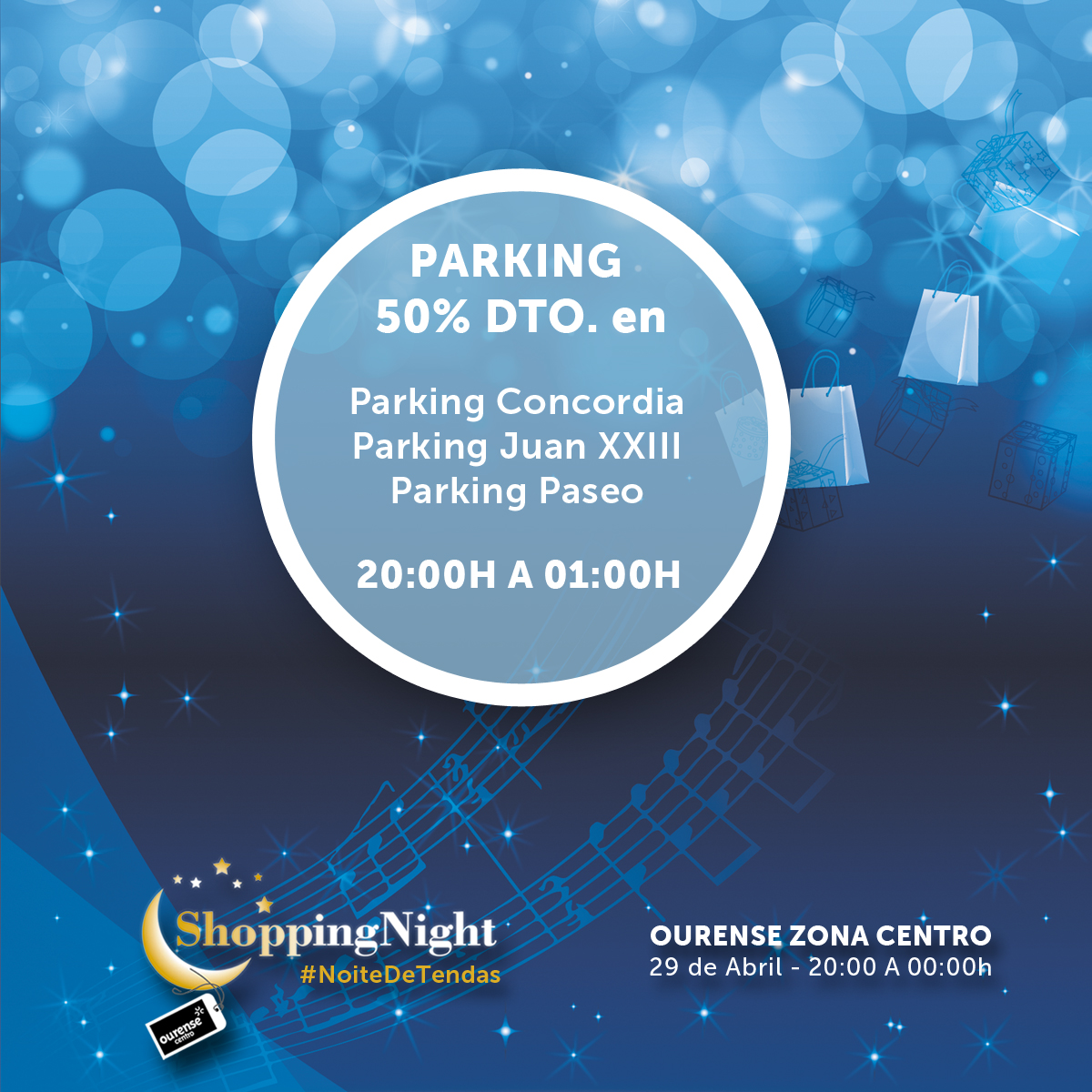 ccaourense's tweet photo. Todos aqueles que teñades que coller o coche para vir a #NoiteDeTendas, poderedes disfrutar de 50% DTO. nos principáis parking da cidade.

#noiteDeTendas #ourense #shoppingnight https://t.co/2ff5mQa3YC