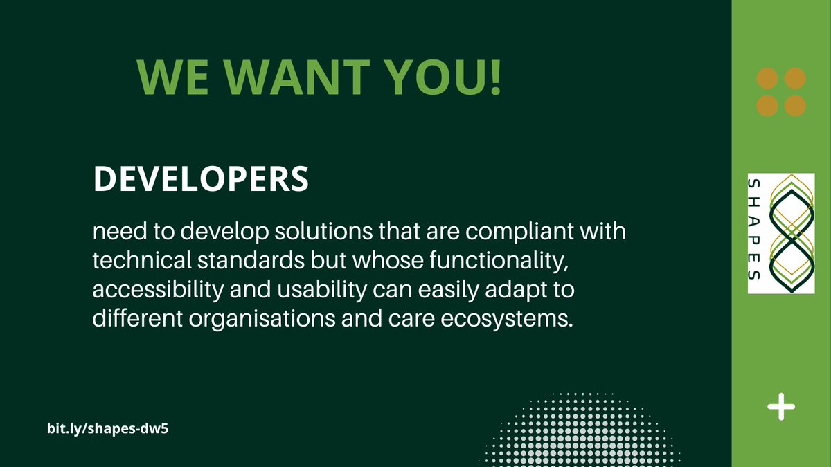 ❓ Are you an #integratedcare solutions developer?

❗️ Join our #SHAPESdialogue workshop on upscaling integrated care on 3 May and provide your perspective!

🗣️What do you think are key factors to scale up #integratedcare?

ℹ️ bit.ly/shapes-dw5