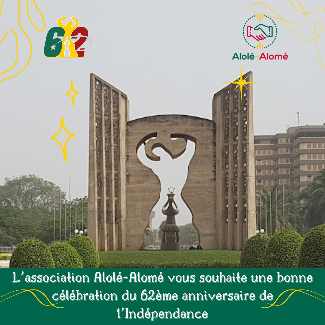 L’association Alolé-Alolé souhaite à tous les Togolaises et Togolais une bonne célébration du 52ème anniversaire de l’indépendance. 

#Denyigban #IndependanceTG