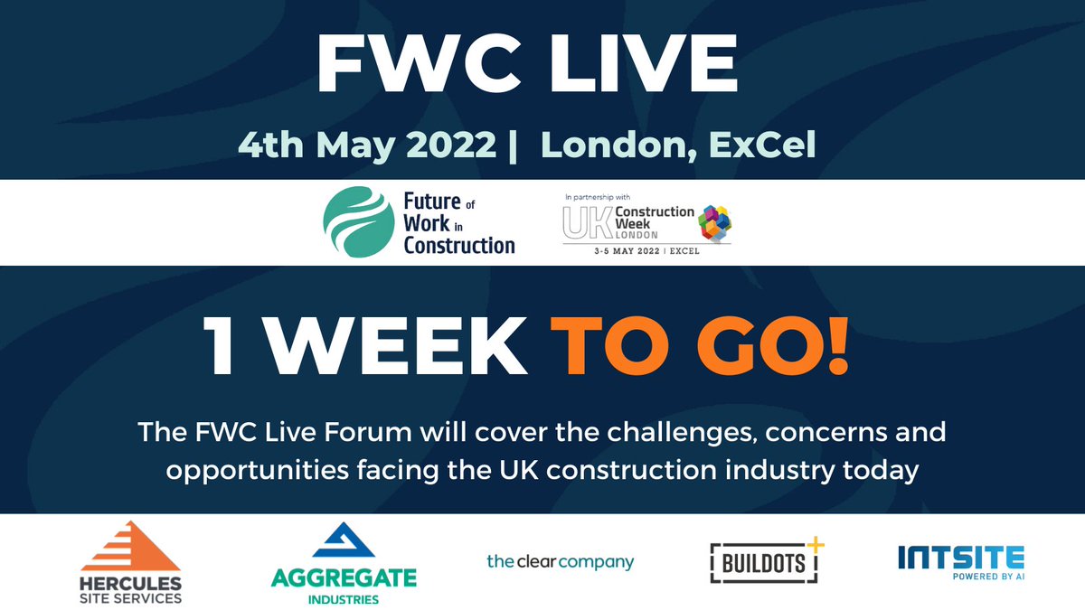 The FWC Live Form is next Wednesday!

With over 25 speakers from across the industry, speaking over 6 sessions, don't miss out on this incredible event and book your place now: futureofworkinconstruction.com

Sponsored by - <a href="/hercules_plc/">Hercules PLC</a> @AggregateUK <a href="/theClearCo/">The Clear Company</a> <a href="/buildots/">Buildots</a> <a href="/IntsiteL/">Intsite Ltd.</a>