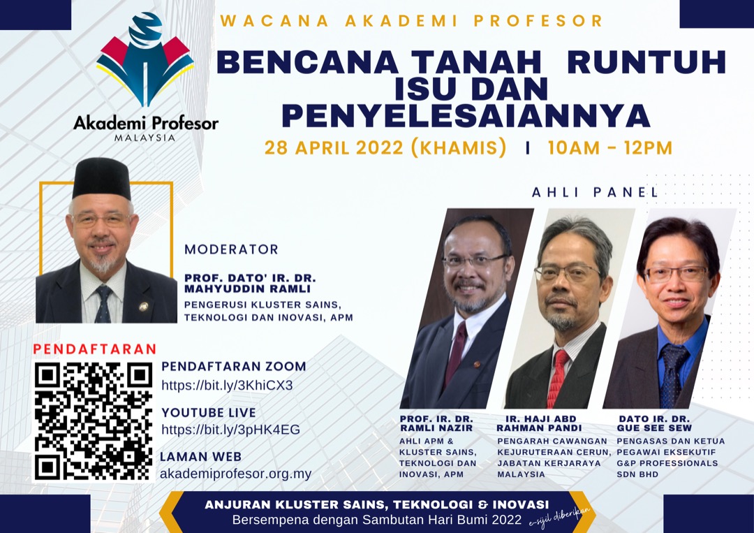 Wacana Akademi Profesor "Bencana Tanah Runtuh Isu dan Penyelesaiannya" yang diadakan pada 28 April 2022 (Khamis) anjuran Kluster Sains, Teknologi dan Inovasi bersempena dengan Sambutan Hari Bumi 2022.
<a href="/MOWorks/">でやんす</a> <a href="/JKRMalaysia/">JKR Malaysia</a> <a href="/IrZulkefly/">Mohd Zulkefly S</a> <a href="/irahmadredza/">Ahmad Redza Ghulam</a> <a href="/AbdRahm77634664/">Abd Rahman</a> <a href="/IrKaniah/">Ir. Kaniah (Jkr:ckc)</a>