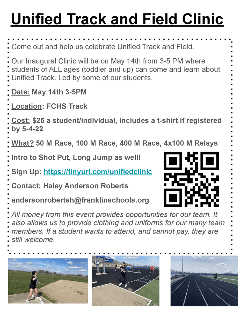 myfcs's tweet photo. This is a great opportunity to learn more about track and field while supporting our students! https://t.co/SBvn7tGXd4