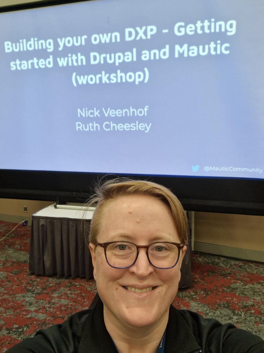 RCheesley's tweet photo. Grab your coffee and come to A106 to learn how to build your own DXP with #drupal and #mautic in an interactive workshop with myself and @Nick_vh starting in just over half an hour .... We have stickers!
#DrupalConPortland #DrupalCon #yesitsearly https://t.co/fiUnQvAXXn