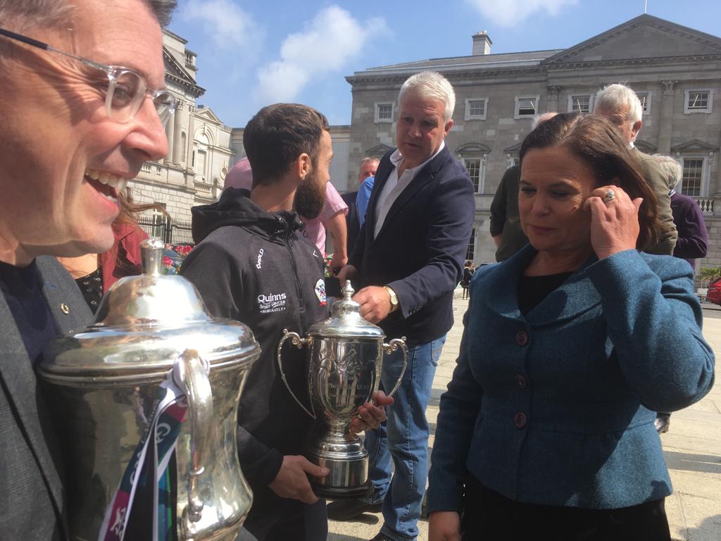MaryLouMcDonald's tweet photo. Champions in the House! Delighted to welcome @KilcooGAC  A club and community with passion and drive 🏆. @ChrisHazzardSF @CathyMasonSF https://t.co/0V3tZJeTR3