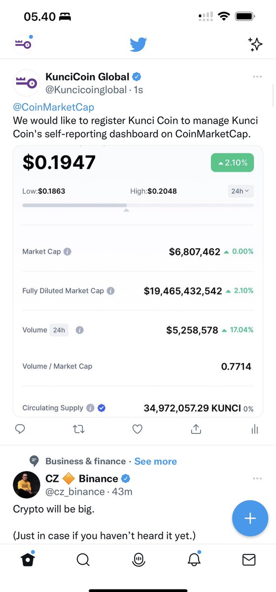 <a href="/CoinMarketCap/">CoinMarketCap</a>
We would like to register Kunci Coin  to manage Kunci Coin's self-reporting dashboard on CoinMarketCap.
