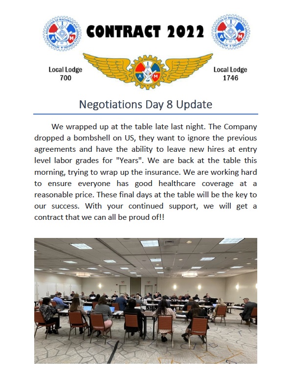 Negotiations Day 8 update: iam700.org/wp-content/upl… #contract2022 #machinistsunion #fightingmachinists
