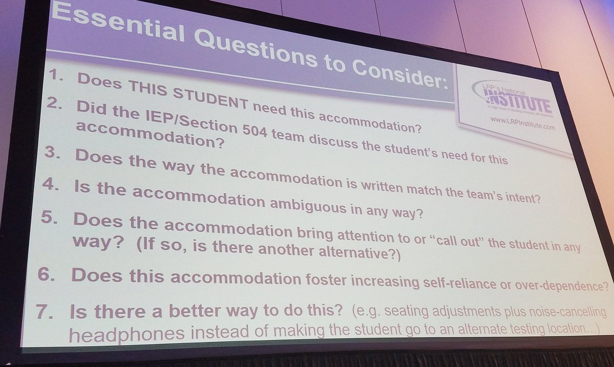 Don't assume a student requires a particular accommodation for ADHD because others with ADHD need them, said Erin Gilsbach, a school attorney. You may prevent them from building self-reliance. lrpinstitute.com.