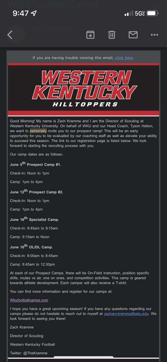 kamden_mcquaid's tweet photo. Thank you @WKURecruiting for the
personal invite. Excited to show my
skills and get better.
@Coach_MKemper @RecruitGeorgia
@OhioFootball3 @etowahfootball
@Etowah_Recruits @EtowahStrength
@WKUFootball @CoachHamby @TopPreps https://t.co/igH6K14fqm