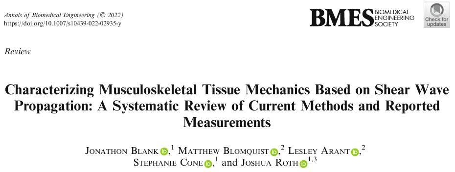 Roth Group: Biomechanical Advances in Medicine Lab (@uw_bamlab) on Twitter photo Happy to share our recent review in <a href="/ABMEjournal/">ABME</a> comparing methods and resulting data from various excitation and measurement methods for calculating shear wave speeds in musculoskeletal soft tissues!
<a href="/BlankJonathon/">Jon Blank</a> <a href="/MB_Blomquist/">Matthew Blomquist</a> <a href="/ArantLesley/">Lesley Arant</a> <a href="/stephaniegcone/">Stephanie Cone, PhD</a> <a href="/JDRothPhD/">Joshua D Roth</a> 1/ Happy to share our recent review in <a href="/ABMEjournal/">ABME</a> comparing methods and resulting data from various excitation and measurement methods for calculating shear wave speeds in musculoskeletal soft tissues!
<a href="/BlankJonathon/">Jon Blank</a> <a href="/MB_Blomquist/">Matthew Blomquist</a> <a href="/ArantLesley/">Lesley Arant</a> <a href="/stephaniegcone/">Stephanie Cone, PhD</a> <a href="/JDRothPhD/">Joshua D Roth</a> 1/
