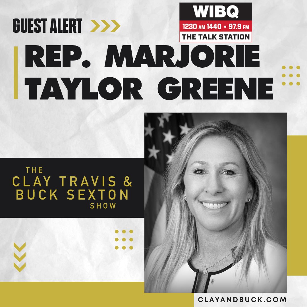 WIBQ's tweet photo. TODAY 1:30 p.m. ET: Rep. Marjorie Taylor Greene https://t.co/r59mAtvOMg