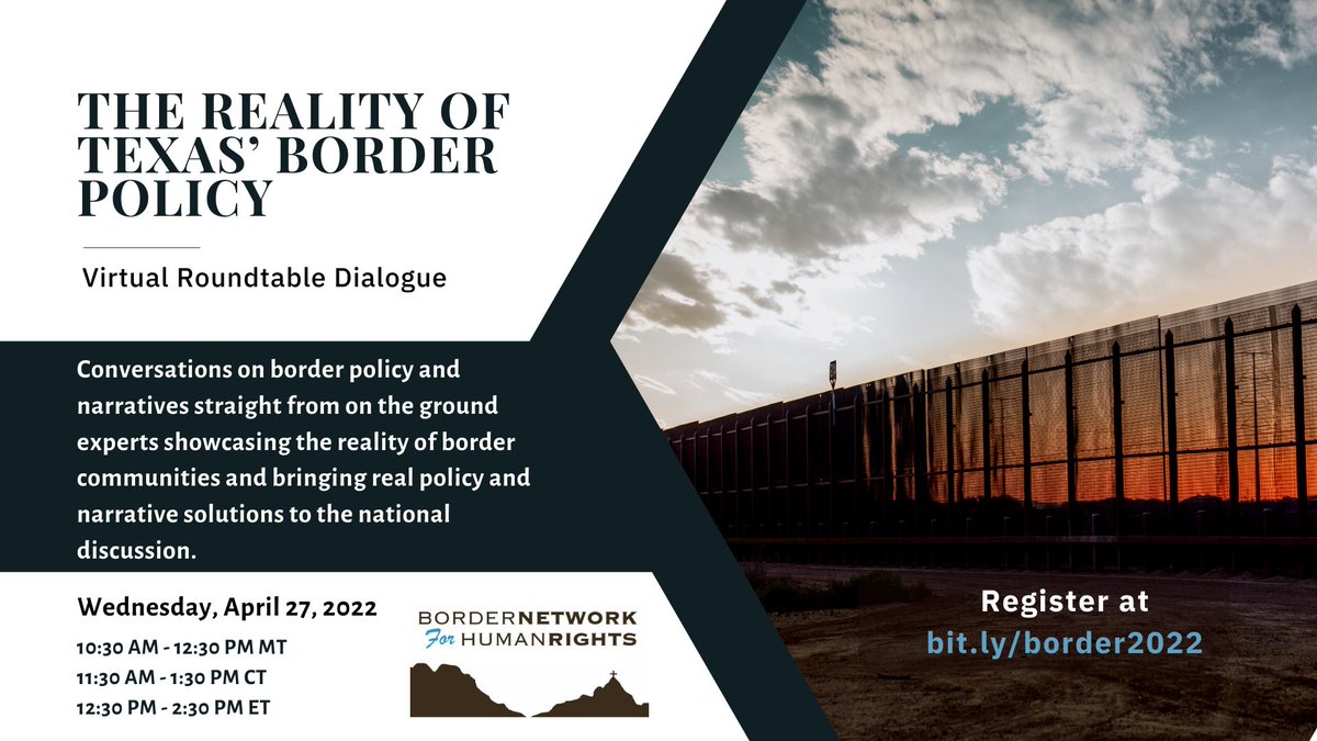 Border Network for Human Rights (BNHR) (@border_human) on Twitter photo HAPPENING TODAY! Join us for this virtual dialogue as we examine and propose solutions to the current state of the border and immigration policy with <a href="/RepEscobar/">Rep. Veronica Escobar</a>, <a href="/oachacon61/">Oscar A. Chacon</a> from <a href="/ALIANZAAMERICAS/">ALIANZA AMERICAS</a>, <a href="/disolis/">Dianne Solis ✍🏽</a> from <a href="/dallasnews/">Dallas Morning News</a>, <a href="/laurapena82/">Laura Peña</a> from <a href="/TXCivilRights/">Texas Civil Rights Project</a>, and more. HAPPENING TODAY! Join us for this virtual dialogue as we examine and propose solutions to the current state of the border and immigration policy with <a href="/RepEscobar/">Rep. Veronica Escobar</a>, <a href="/oachacon61/">Oscar A. Chacon</a> from <a href="/ALIANZAAMERICAS/">ALIANZA AMERICAS</a>, <a href="/disolis/">Dianne Solis ✍🏽</a> from <a href="/dallasnews/">Dallas Morning News</a>, <a href="/laurapena82/">Laura Peña</a> from <a href="/TXCivilRights/">Texas Civil Rights Project</a>, and more.